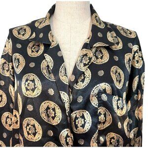 Amelia’s Black & Gold Medallion Nightshirt Size Large Button Front Nightdress